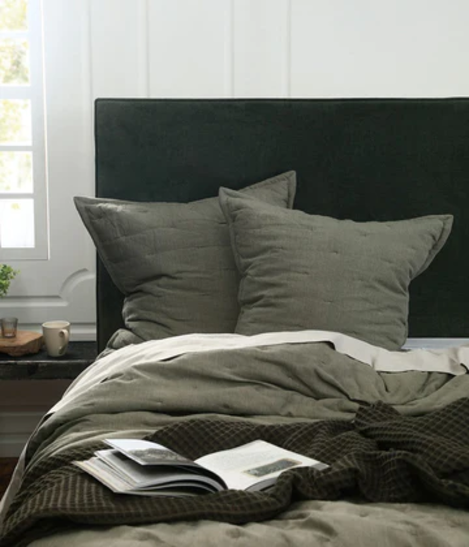 MM Linen - Laundered Linen Duvet Cover Set - Olive  (Lodge and Tassel Pillowcases and Euros Sold Separately) image 1